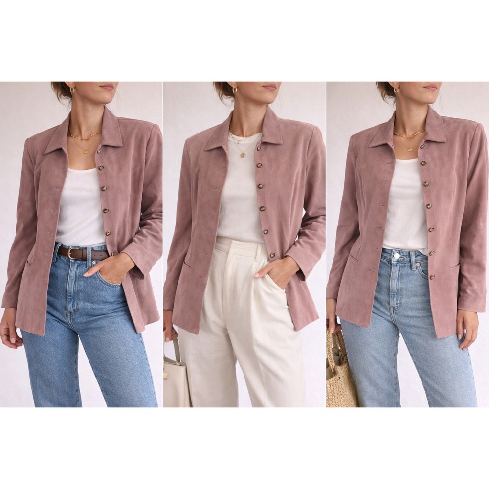 Vintage Leede Bede Mauve Suede Jacket Womens Size 16 Button Front 90s - Picture 8 of 8